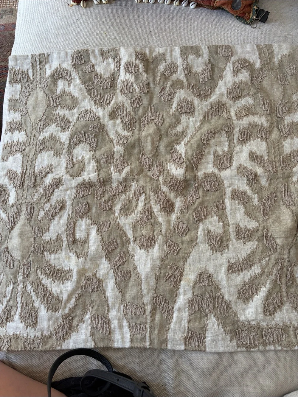 Pottery Barn Delancey Embroidered Pillow Cover Neutral 24